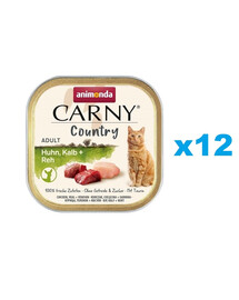 ANIMONDA Carny Country Adult Chicken, Veal, Vension 12x100 g vistas, teļa un cūkgaļas gaļa pieaugušiem kaķiem
