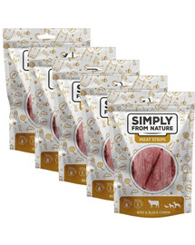 SIMPLY FROM NATURE Meat Strips Gaļas strēmeles ar liellopu gaļu un nigellu suņiem 5x80 g