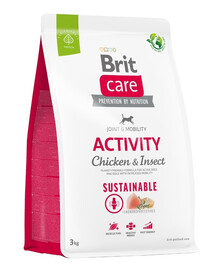 BRIT CARE Dog Sustainable Activity chicken insekt aktīviem pieaugušiem suņiem ar vistu un kukaiņiem 3 kg