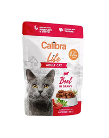CALIBRA Cat Life Pouch Adult Beef in gravy 85 g liellopu gaļa mērcē kaķiem