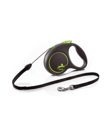 FLEXI Black Design S Cord 5 m melnas ar zaļu automātiskā pavadiņa