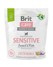 BRIT CARE Dog Sustainable Sensitive fish insekt pieaugušiem suņiem ar zivīm un kukaiņiem 1 kg