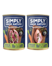 SIMPLY FROM NATURE Mitrā barība suņiem Fazāns ar burkāniem + Pīle ar burkāniem 400 g x 12 gab.