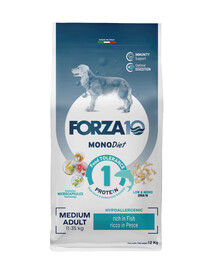 FORZA10 Medium Diet ar zivīm hipoalerģiska sausā barība pieaugušiem vidēji lielu šķirņu suņiem 12 kg