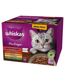 WHISKAS Adult Pure Delight Juicy Jellied Bites 24x85 g gabaliņi ar liellopa, vistas, jēra, mājputnu gaļu pieaugušiem kaķiem