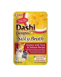 INABA Cat Dashi Delights Silky Broth Vistas gaļa, tuncis un lasis 40g