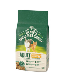 JAMES WELLBELOVED 1,5 kg sausa pilnvērtīga barība pieaugušiem 1-7 gadus veciem kaķiem, bagātināta ar tītaru gaļu