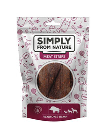 SIMPLY FROM NATURE Meat Strips Gaļas sloksnes ar brieža gaļu un kaņepēm suņiem 80 g