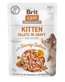 BRIT CARE Fillets in Gravy Pouch Kitten Savory Salmon 24x85g ar lašiem kaķēniem