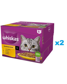 WHISKAS Pieaugušo mājputnu pīrāgs mērcē 48x85 g gabaliņi ar vistas, pīles, mājputnu, tītara gaļu pieaugušiem kaķiem
