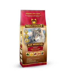 WOLFSBLUT Adult Blue Mountain sausā barība su brieža gaļa un trušiem 12,5 kg