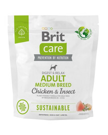 BRIT CARE Sustainable Adult Medium breed chicken kukaiņi pieaugušiem vidējas šķirnes suņiem ar vistu un kukaiņiem 1 kg