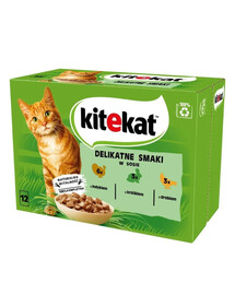 KITEKAT Delicate Flavours in sauce 12x85g mitrā kaķu barība ar tītaru, trušu, mājputnu gaļu
