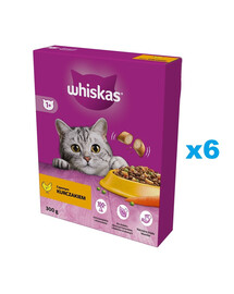 WHISKAS Adult 6x300 g sausa pilnvērtīga barība ar gardu vistas gaļu pieaugušiem kaķiem