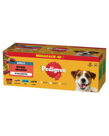 PEDIGREE Adult Izvēle garšu želejā 40x100g ar liellopu gaļu, vistu, zivīm, mājputnu gaļu.