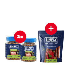 SIMPLY FROM NATURE Smart Bites Mājputnu vilcieni suņiem 2 x 130 g + kārums BEZMAKSAS