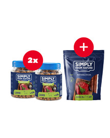 SIMPLY FROM NATURE Smart Bites Jēra gaļas vilcieni suņiem 2 x 130 g + kārums BEZMAKSAS