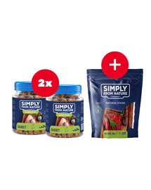 SIMPLY FROM NATURE Smart Bites trušu vilcieni suņiem 2 x 130 g + kārums BEZMAKSAS