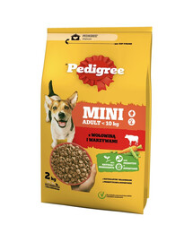 PEDIGREE Adult Mini 6x2 kg ar liellopu gaļu un dārzeņiem sausa pilnvērtīga barība pieaugušiem mazo šķirņu suņiem