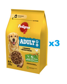 PEDIGREE Adult 3x2,6 kg ar mājputnu gaļu un dārzeņiem sausā pilnvērtīgā barība lieliem un vidēja lieluma suņiem