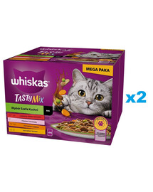 WHISKAS Adult Tasty Mix Wybór Szefa Kuchni w sosie 48x85 g kawałki z wołowiną, łososiem, kurczakiem i indykiem, kurczakiem i dorszem dla dorosłych kotów