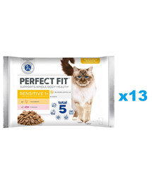 PERFECT FIT Sensitive 1+ saszetki 52x85 g mokra karma pełnoporcjowa dla dorosłych kotów, w sosie z kurczakiem, z łososiem