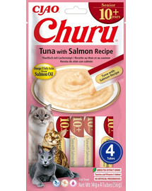 INABA Churu Cat Senior Tuna with Salmon 4x14g pastaigu kārums vecākiem kaķiem ar tunci un lasi