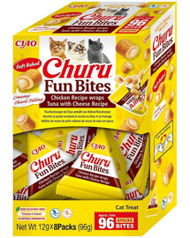 INABA Cat Fun Bites Chicken with Tun and Cheese 8x12g wrapai su vištiena, tunu ir sūriu katėms