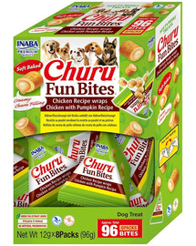 INABA Dog Churu Fun Bites Chicken with Pumpkin 8x12g vistas gaļas un ķirbju apvalki suņiem