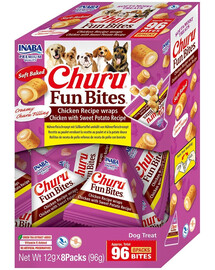 INABA Dog Churu Fun Bites Chicken with Sweet Potato 8x12g vistas gaļas un saldo kartupeļu apvalciņi suņiem