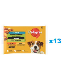 PEDIGREE Adult Wybór Smaków z warzywami saszetki 52x100 g mokra karma pełnoporcjowa dla dorosłych psów, z mieszanką wołowiny i wątróbki, z kurczakiem, w sosie