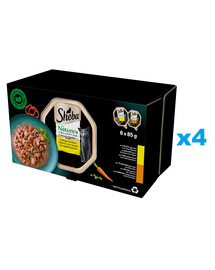 SHEBA Nature’s Collection Drobiowe Smaki tacki 32x85 g mokra karma pełnoporcjowa dla dorosłych kotów w sosie kawałki z kurczakiem, indykiem