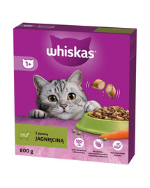 WHISKAS Adult 800 g pilnvērtīga sausa barība pieaugušiem kaķiem ar garšīgu jēra gaļu