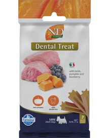 FARMINA N&D Pumpkin Dental Treat Lamb Blueberry Mini 60 g (7 gab.) zobu kārums mazo šķirņu suņiem