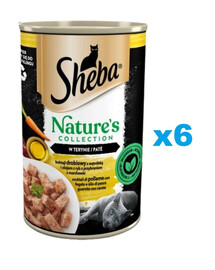 SHEBA puszka 6 x 400 g Nature's Collection mokra pełnoporcjowa karma dla dorosłych kotów koktajl drobiowy z wątróbką i olejem z ryb z przybraniem z marchewki w terynie