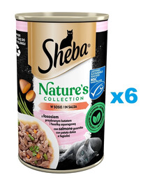 SHEBA puszka 6 x 400 g Nature's Collection mokra pełnoporcjowa karma dla dorosłych kotów z łososiem przybranym batatem i fasolką szparagową w sosie