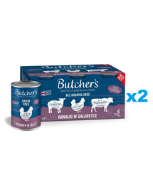 BUTCHER'S Original Recipe in jelly Mix smaków z wątróbką lub nerkami 12x400 g kawałki w galaretce z wołowiną, z jagnięciną i z kurczakiem dla psa