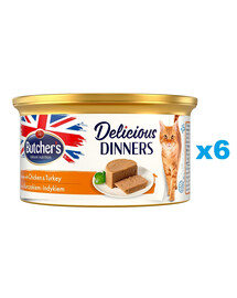BUTCHER'S Classic Delicious Dinners z kurczakiem i indykiem mus 6 x 85 g