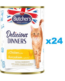 BUTCHER'S Delicious Dinners, karma dla kota, kawałki z kurczakiem w galaretce 24 x 400g