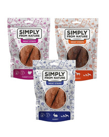 SIMPLY FROM NATURE Meat Strips Mięsne paski Mix smaków królik, konina, indyk dla psów 3x80 g