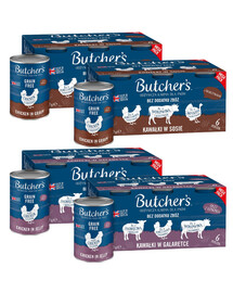 BUTCHER'S Original Recipe Mix smaków 24x400 g w sosie (z wołowiną, z indykiem i z kurczakiem), w galaretce (z wołowiną, z jagnięciną i z kurczakiem)