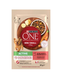 ONE Mini Small Active Beef 85g z wołowiną i ziemniakami w sosie, mokra karma dla małych psów