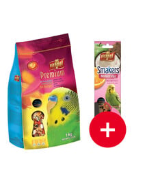 VITAPOL Premium karma dla papugi falistej 1 kg + Smakers Weekend Style dla papużki falistej owocowy 45g GRATIS