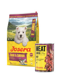 JOSERA Duck and Salmon Junior Mini 10 kg dla prawidłowego rozwoju szczeniąt małych ras + puszka 800g GRATIS
