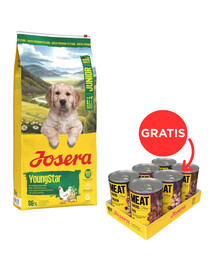 JOSERA YoungStar 12,5kg bezzbożowa karma dla szczeniąt + JOSERA Meat Lovers Pure Multipack 6x400g mokra karma dla psów GRATIS