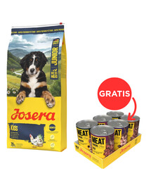 JOSERA Junior Kids 12,5kg dla młodych psów średnich i dużych ras + JOSERA Meat Lovers Pure Multipack 6x400g mokra karma dla psów GRATIS