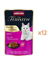 ANIMONDA Vom Feinsten Fines mit Filets Adult Cielęcina i filet z kurczaka 12x85g mokra karma dla kotów