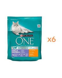 PURINA ONE COAT & HAIRBALL kurczak i pełne ziarna 6x800g