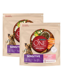 PURINA ONE Mini Small Sensitive Salmon and Rice 2x1,5 kg z łososiem i ryżem, sucha karma dla małych psów o wrażliwym układzie pokarmowym