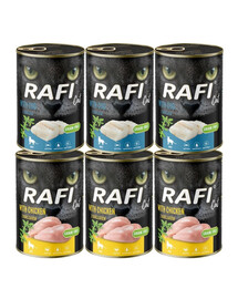 RAFI Cat Adult Mix smaków 6x400 g z dorszem i z kurczakiem, mokra karma dla kotów